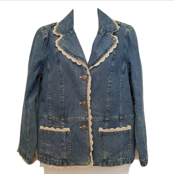 Jean Jacket Blazer Lace Trim 